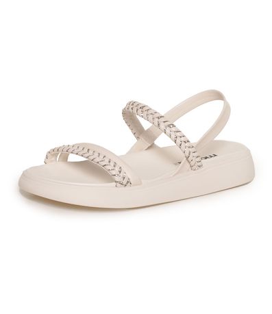 Sandália Feminina Tiras Trançada Brilho Moleca Branco Off