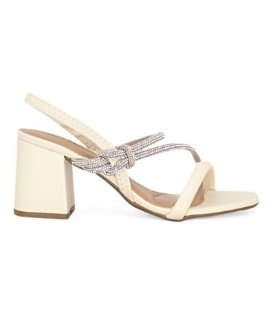 Sandália Salto Grosso Feminino Beira Rio Strass Creme