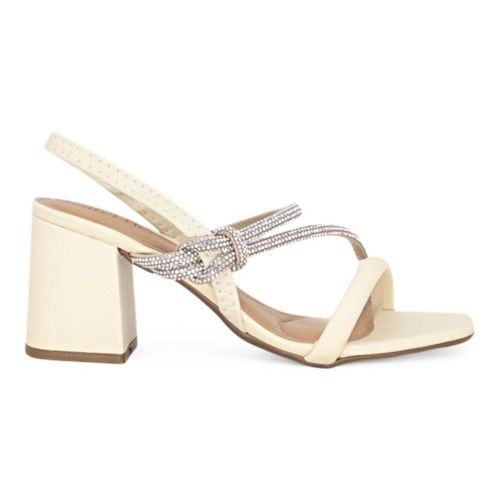 Sandália Salto Grosso Feminino Beira Rio Strass Creme