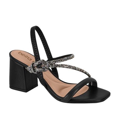 Sandália Salto Grosso Feminino Beira Rio Strass Preto