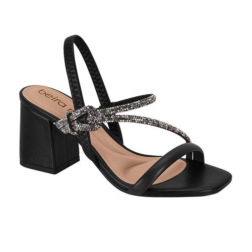 Sandália Salto Grosso Feminino Beira Rio Strass Preto