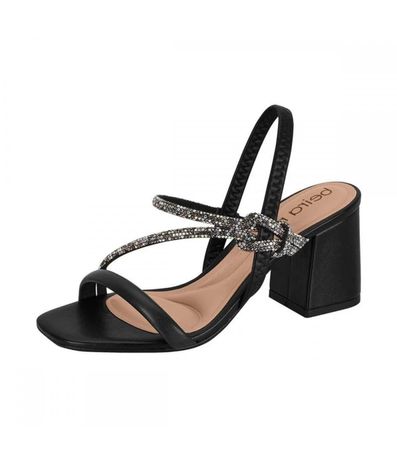 Sandália Salto Grosso Feminino Beira Rio Strass Preto