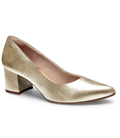 Sapato Scarpin Dourado Salto Grosso Dakota Feminino