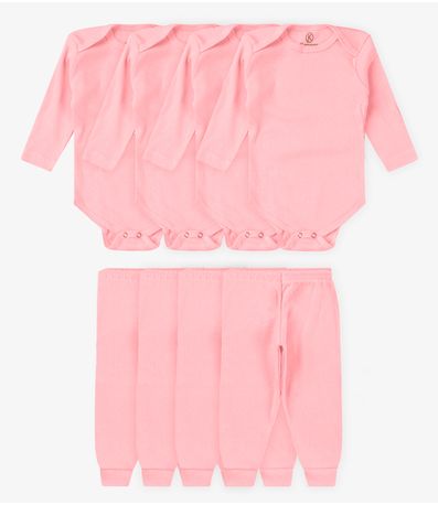 Kit 4 Body Bebê Canelado 2 Peças Kappes Rosa