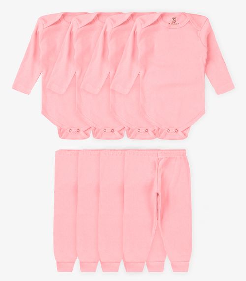 Kit 4 Body Bebê Canelado 2 Peças Kappes Rosa