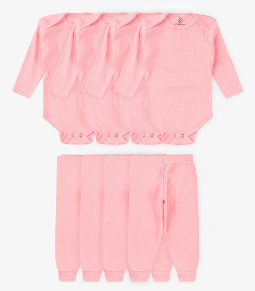 Kit 4 Body Bebê Canelado 2 Peças Kappes Rosa