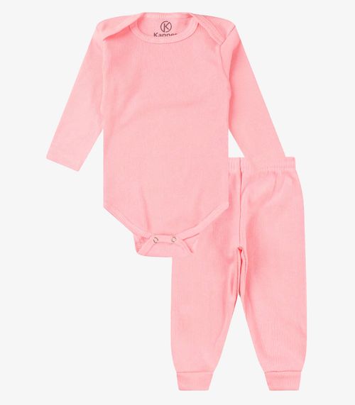 Kit 4 Body Bebê Canelado 2 Peças Kappes Rosa
