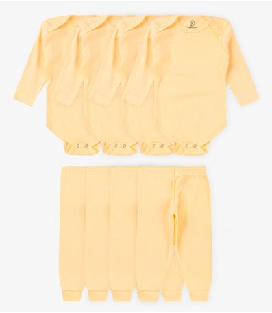 Kit 4 Body Bebê Canelado 2 Peças Kappes Amarelo