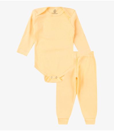 Kit 4 Body Bebê Canelado 2 Peças Kappes Amarelo