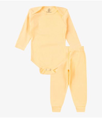 Kit 4 Body Bebê Canelado 2 Peças Kappes Amarelo