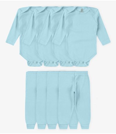 Kit 4 Body Bebê Canelado 2 Peças Kappes Azul