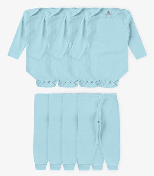 Kit 4 Body Bebê Canelado 2 Peças Kappes Azul