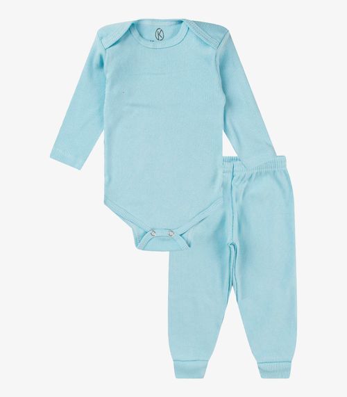 Kit 4 Body Bebê Canelado 2 Peças Kappes Azul