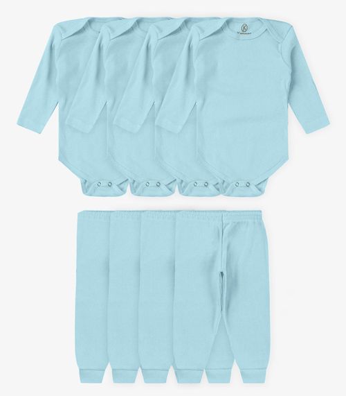 Kit 4 Body Bebê Canelado 2 Peças Kappes Azul