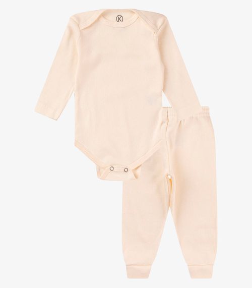 Kit 4 Body Bebê Canelado 2 Peças Kappes Bege