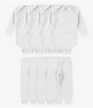 Kit 4 Body Bebê Canelado 2 Peças Kappes Branco