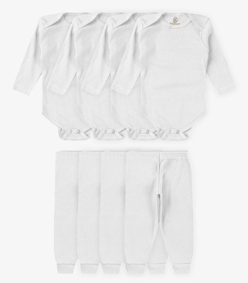 Kit 4 Body Bebê Canelado 2 Peças Kappes Branco