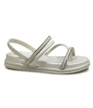 Sandália Feminina Beira Rio Strass Tiras Branco Off