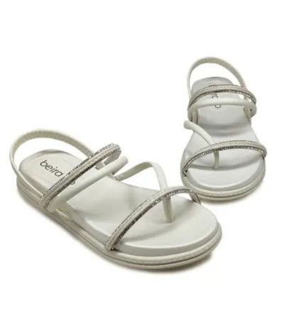 Sandália Feminina Beira Rio Strass Tiras Branco Off