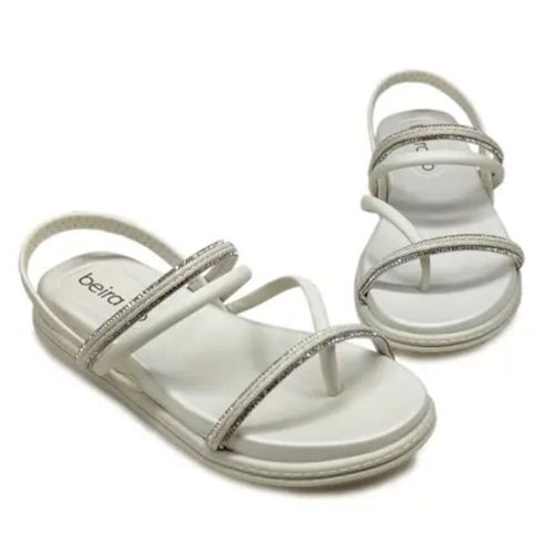 Sandália Feminina Beira Rio Strass Tiras Branco Off