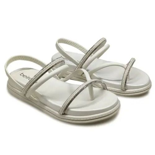 Sandália Feminina Beira Rio Strass Tiras Branco Off