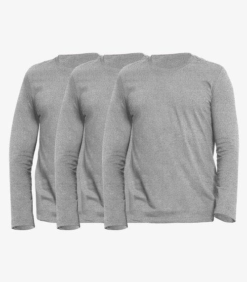 Kit 3 Camiseta Manga Longa Masculina  Meia Malha Kohmar Cinza