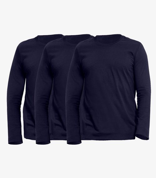 Kit 3 Camiseta Manga Longa Masculina  Meia Malha Kohmar Azul