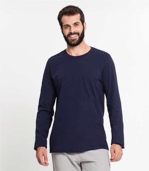 Kit 3 Camiseta Manga Longa Masculina  Meia Malha Kohmar Azul