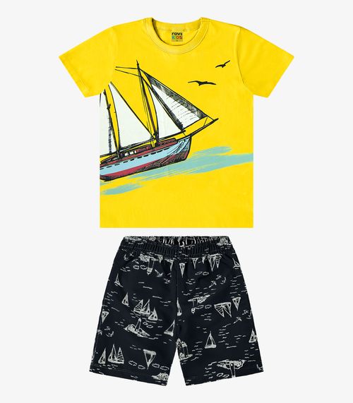 Conjunto Infantil Camiseta Com Bermuda Rovi Kids Amarelo