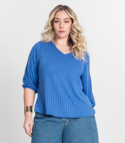 Blusa Canelada Plus Infinita Cor Azul