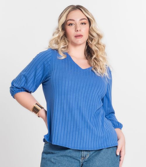 Blusa Canelada Plus Infinita Cor Azul