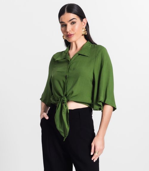 Camisa Feminina Cropped Com Nó Select Verde