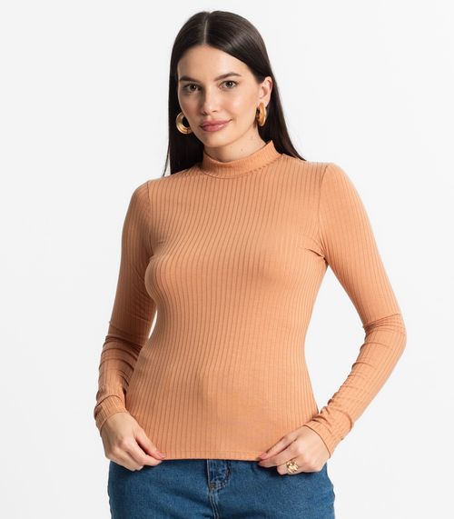 Blusa Manga Longa Feminina Canelada Select Marrom