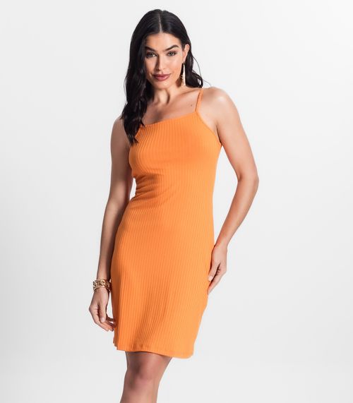 Vestido Canelado De Alça Select Laranja