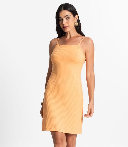 Vestido Canelado De Alça Select Laranja