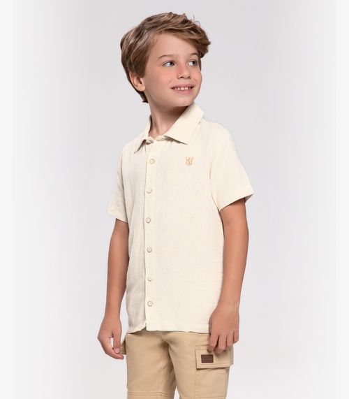 Camisa Infantil Menino Em Linho Trick Nick Bege