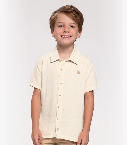 Camisa Infantil Menino Em Linho Trick Nick Bege