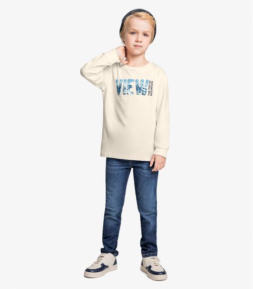 Conjunto Camiseta Com Calça Jeans Trick Nick Bege