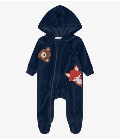 Macacão Infantil Com Capuz em Plush Trick Nick Azul
