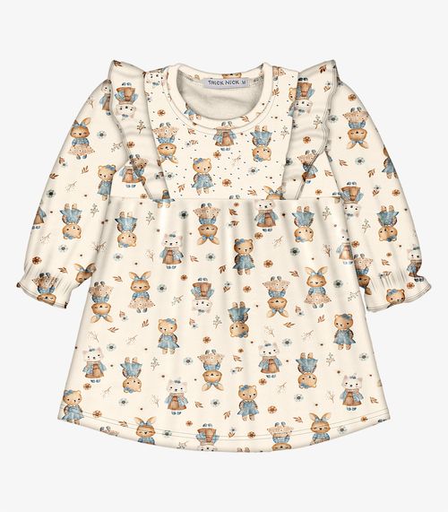 Vestido Infantil Manga Longa Trick Nick Bege
