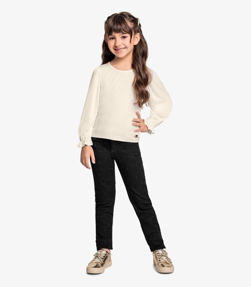 Calça Skinny Comfort Denim Com Glitter Trick Nick Preto