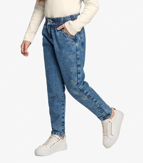 Calça Infantil Jeans Mom Com Strass Trick Nick Azul