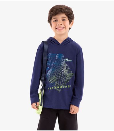 Camiseta Infantil Manga Longa Com Capuz Rovi Kids Azul