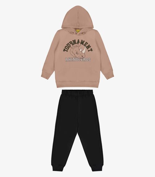 Conjunto Blusão Com Capuz E Calça Rovi Kids Marrom