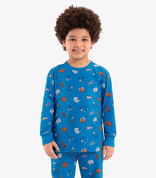 Pijama meia malha Rovi Kids Azul