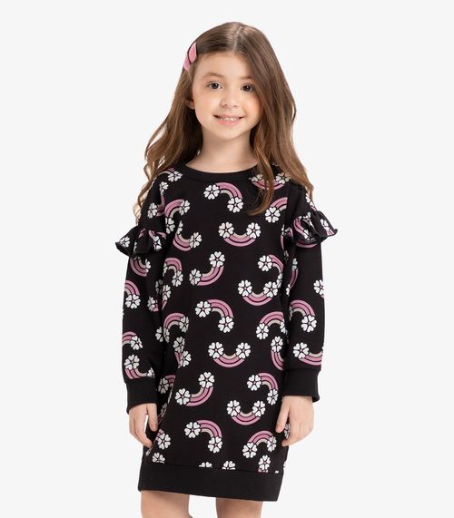 Vestido Infantil Manga Longa Rovi Kids Preto