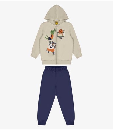 Conjunto Jaqueta Com Capuz E Calça Rovi Kids Bege