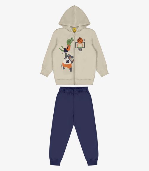 Conjunto Jaqueta Com Capuz E Calça Rovi Kids Bege