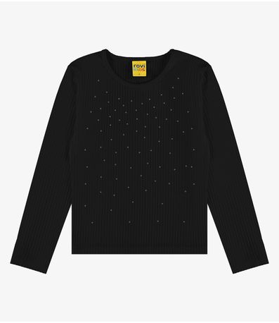 Blusa Manga Longa Com Aplicação Strass Rovi Kids Preto