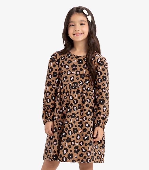 Vestido Infantil Manga Longa Rovi Kids Marrom